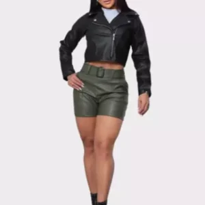 Short Couro Com Fivela Verde Militar